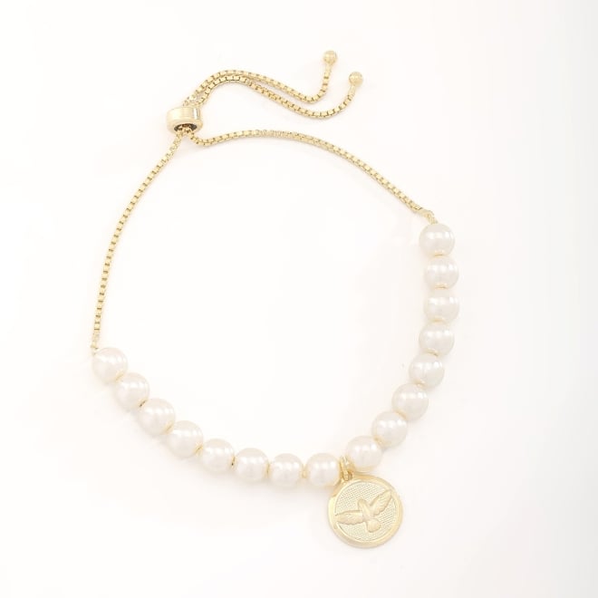 PU-00576 PULSEIRA COM DETALHES EM PÉROLAS E MEDALHA DO ESPÍRITO SANTO