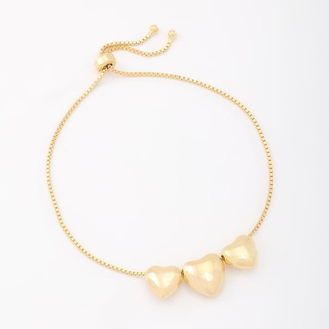 PU-00608 PULSEIRA BANHADA A OURO 18K MODELO GRAVATA COM CORRENTE VENEZIANA E PINGENTES DE CORAÇÃO POLIDO