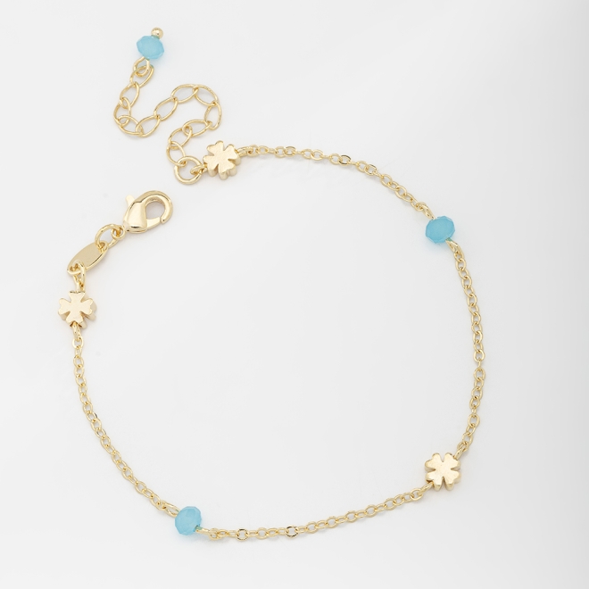 PU-00613 PULSEIRA BANHADA A OURO 18K COM DETALHES EM TREVO