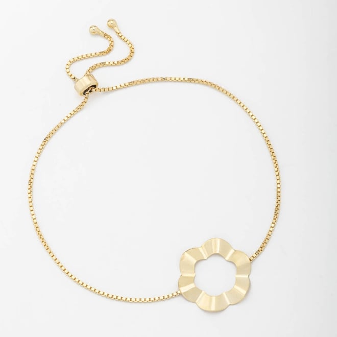 PU-00625 PULSEIRA BANHADA A OURO 18K COM FLOR VAZADA E CORRENTE VENEZIANA