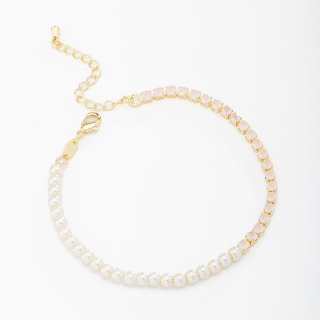 PU-00626 PULSEIRA BANHADA A OURO 18K COM MIX DE P&Eacute;ROLAS E CRAVA&Ccedil;&Atilde;O EM ZIRC&Ocirc;NIAS LAPIDADAS