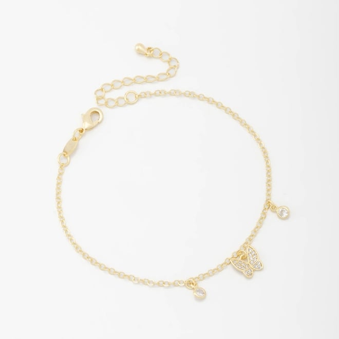 PU-00700 PULSEIRA COM PINGENTES DE BORBOLETA E ZIRCÔNIAS LAPIDADAS