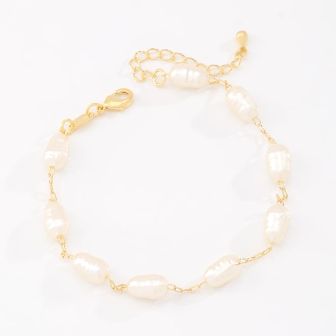 PU-00725 PULSEIRA BANHADA A OURO 18K COM PÉROLAS BARROCAS AO LONGO DA CORRENTE