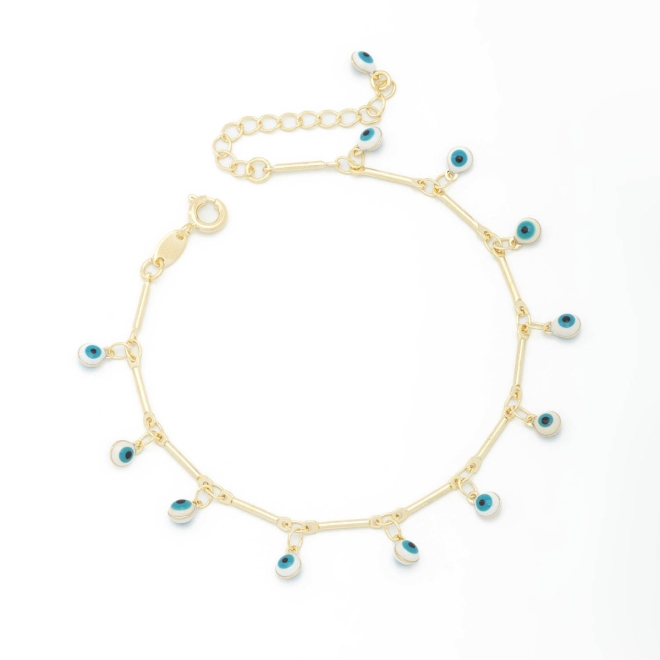 PU-00728 PULSEIRA COM PINGENTES DE OLHO GREGO