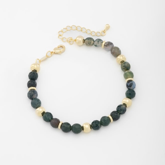 PU-00771 PULSEIRA COM ESFERAS FACETADAS EM PEDRAS COLORIDAS E DETALHES DOURADOS