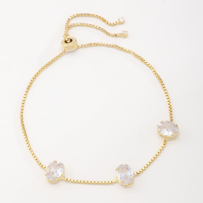 PU-00796 PULSEIRA COM TRÊS ZIRCÔNIAS LAPIDADAS EM FORMATO OVAL E FECHO AJUSTÁVEL