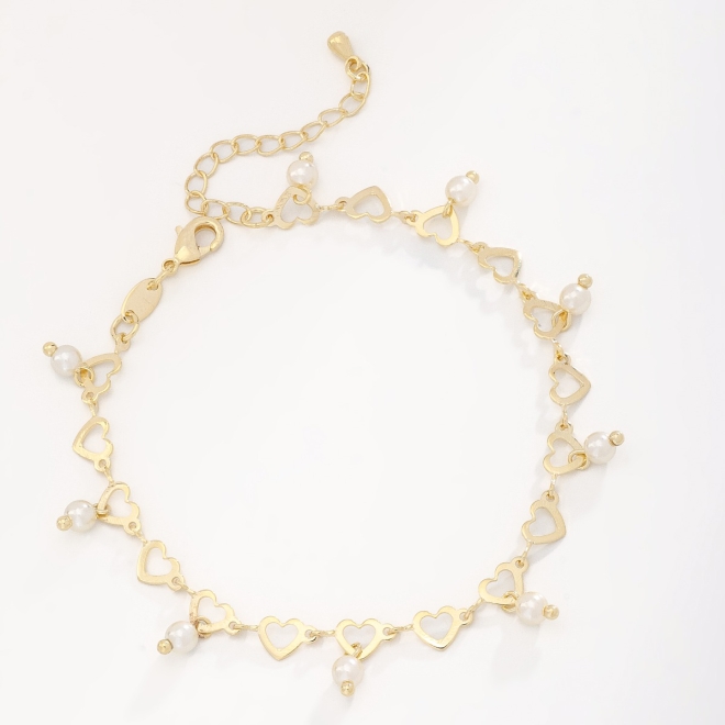 PU-00801 PULSEIRA BANHADA A OURO 18K COM CORA&Ccedil;&Otilde;ES VAZADOS E DETALHES EM P&Eacute;ROLAS