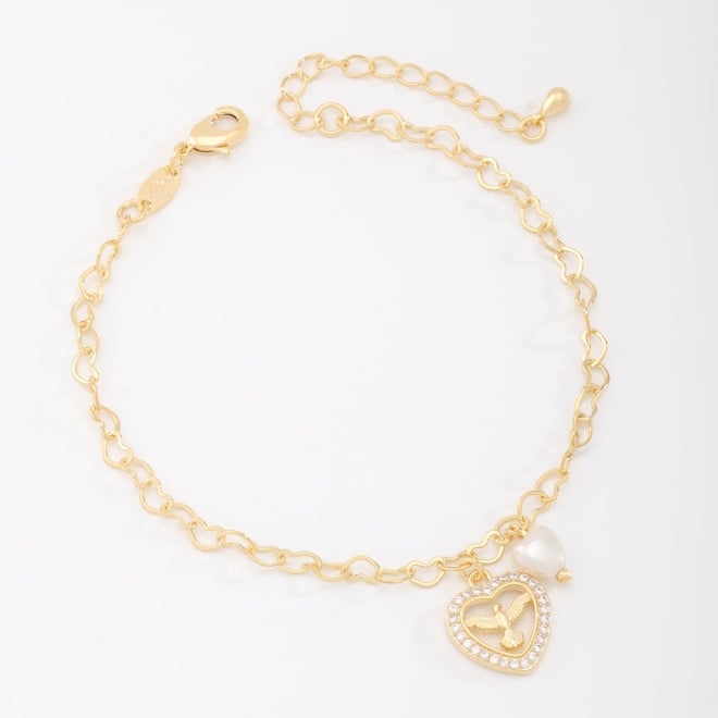 PU-00802 PULSEIRA COM ELOS DE CORAÇÃO E PINGENTE DO ESPÍRITO SANTO