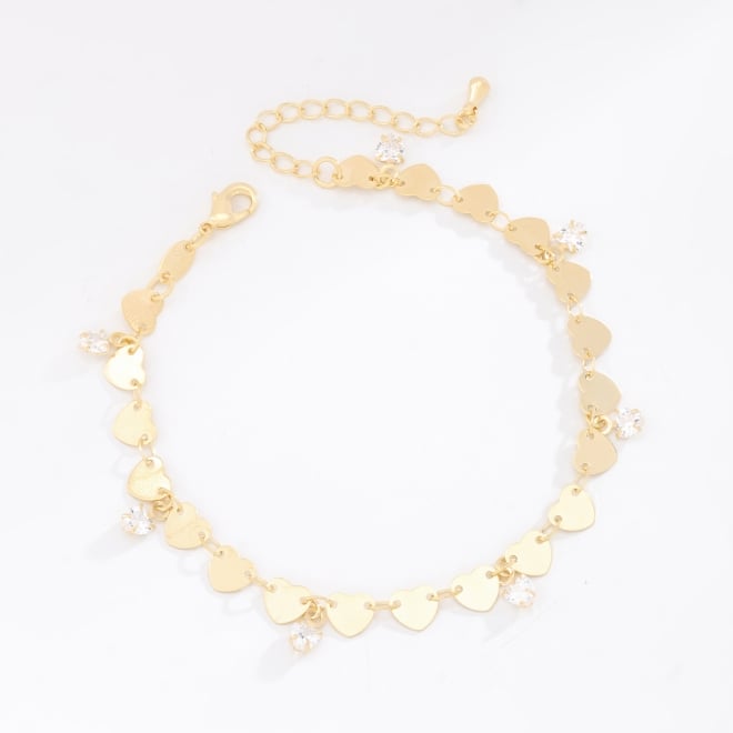 PU-00810 PULSEIRA COM DETALHES EM CORAÇÕES E PINGENTES EM ZIRCÔNIA