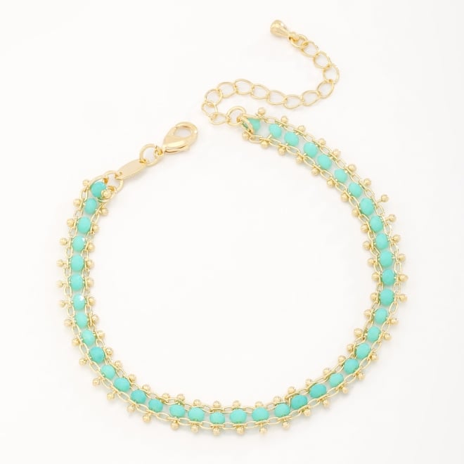 PU-00811 PULSEIRA COM DETALHES EM PÉROLAS E BOLAS TURQUESA