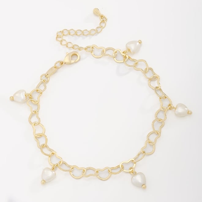 PU-00813 PULSEIRA EM FORMATO DE CORAÇÃO E PINGENTES DE PÉROLAS 