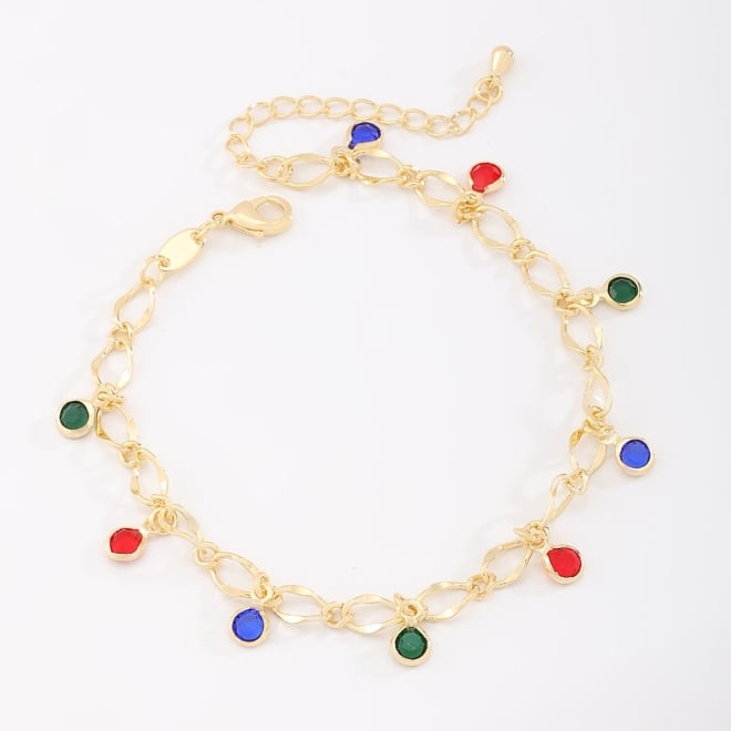 PU-00814 PULSEIRA COM PINGENTES COLORIDOS EM ZIRC&Ocirc;NIAS