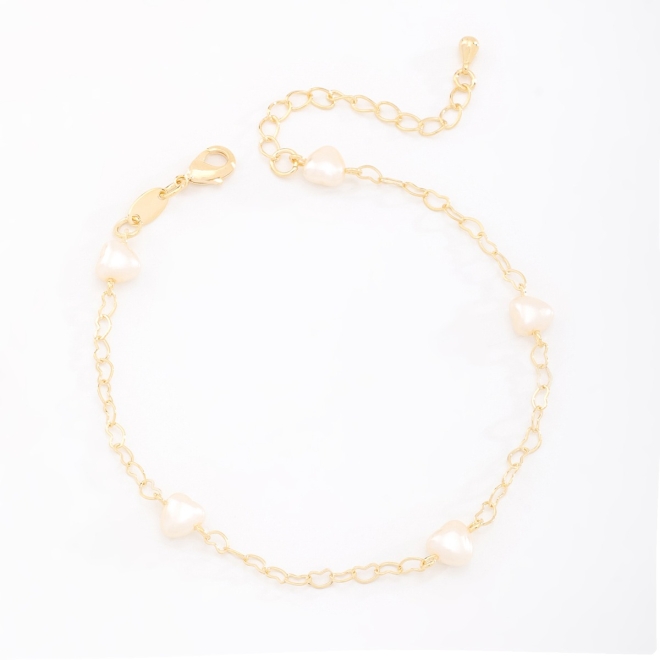 PU-00827 PULSEIRA COM DETALHES DE PÉROLAS EM FORMATO DE CORAÇÃO