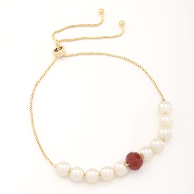 PU-00830 PULSEIRA COM PÉROLAS E DETALHE EM ESFERA MARROM
