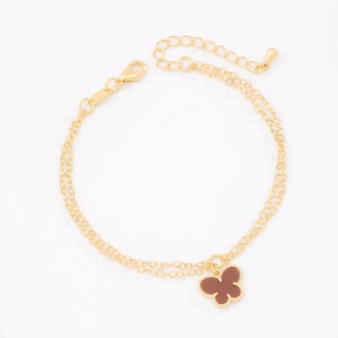 PU-00837 PULSEIRA BANHADA A OURO 18K COM DUPLA CORRENTE E PINGENTE EM BORBOLETA