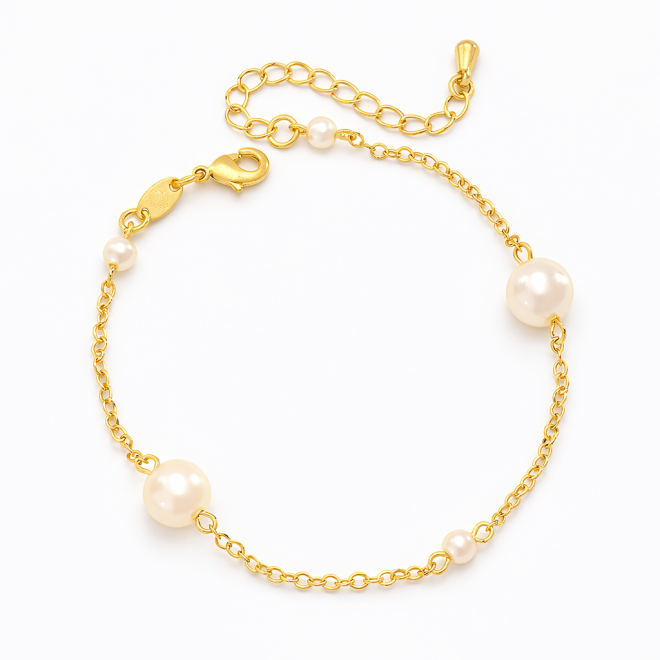 PU-00841 PULSEIRA BANHADA A OURO 18K COM PÉROLAS LISAS INTERCALADAS
