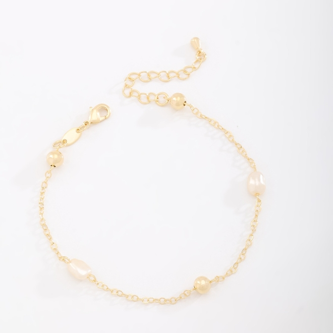 PU-00847 PULSEIRA BANHADA A OURO 18K COM PÉROLAS E ESFERAS LISAS INTERCALADAS