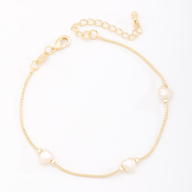 PU-00867 PULSEIRA COM PÉROLAS EM FORMATO DE CORAÇÃO