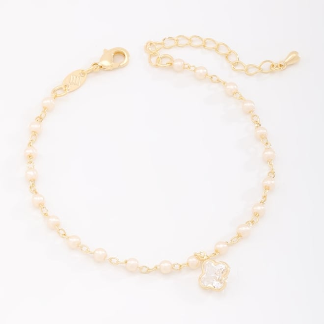 PU-00876 PULSEIRA EM PÉROLAS E PINGENTE EM FORMATO DE FLOR