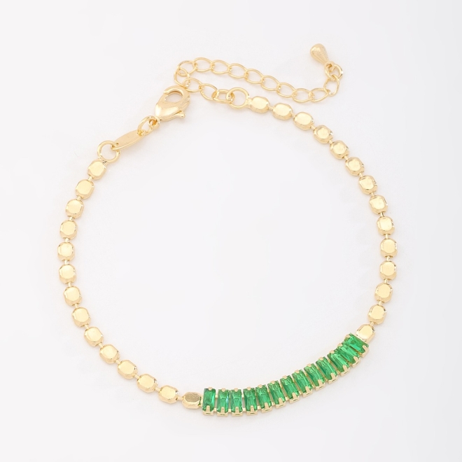 PU-00880 PULSEIRA COM DETALHES EM ZIRCÔNIAS VERDES LAPIDADAS