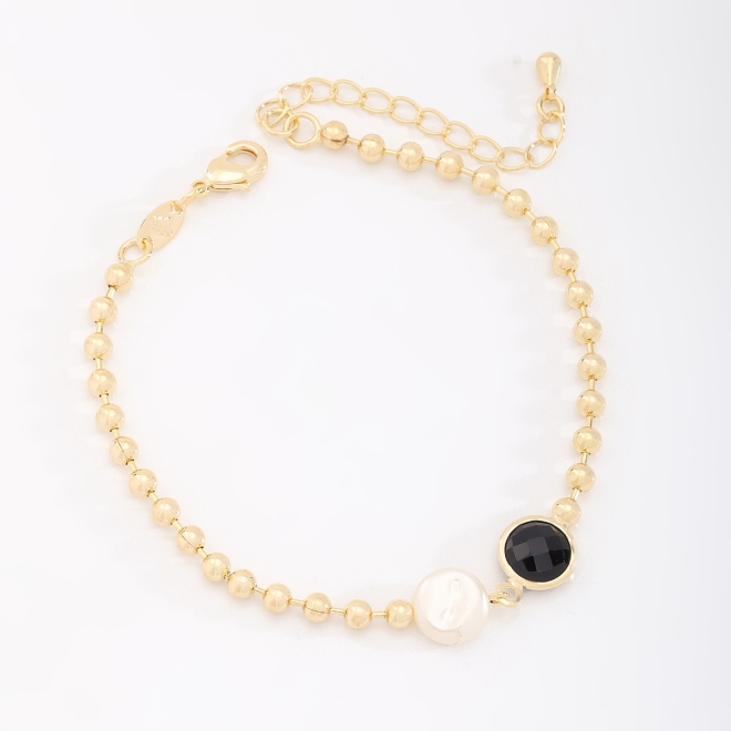 PU-00882 PULSEIRA COM DETALHES EM PÉROLA E PEDRA LAPIDADA COLORIDA