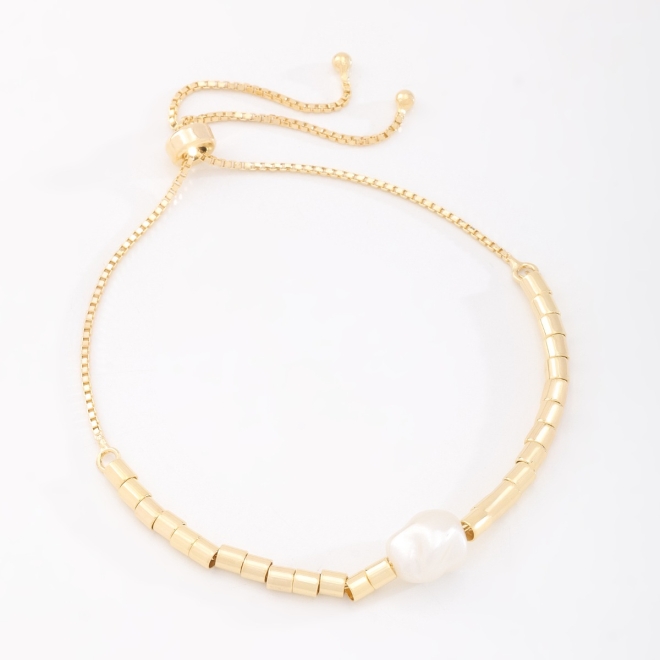 PU-00889 PULSEIRA BANHADA A OURO 18K COM DETALHES TUBULARES E P&Eacute;ROLA CENTRAL