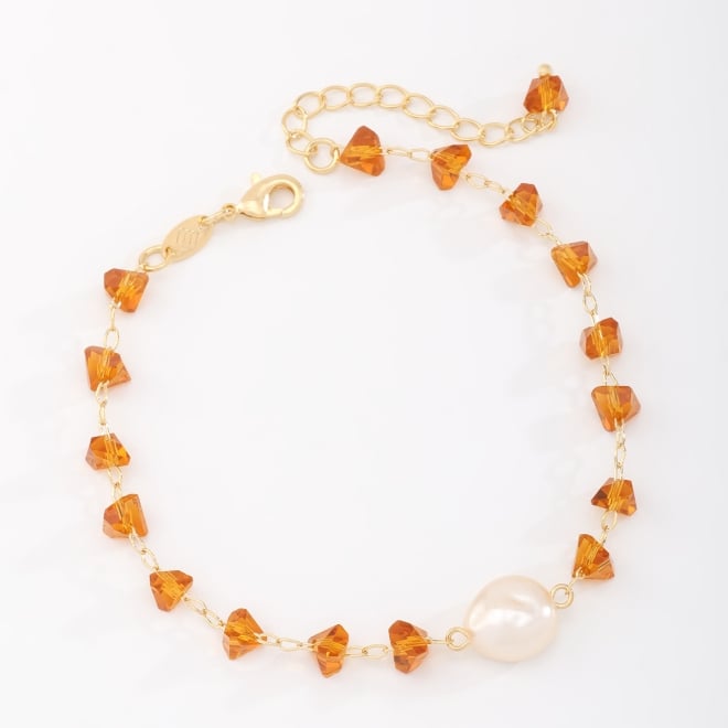 PU-00896 PULSEIRA EM CRISTAIS LAPIDADOS E PINGENTE DE PÉROLA