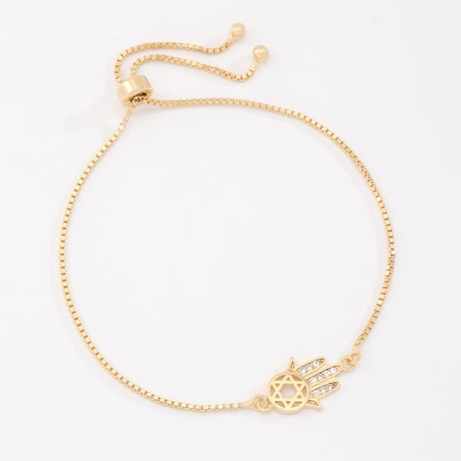 PU-00914 PULSEIRA COM PINGENTE DE MÃO DE FÁTIMA E DETALHES EM ZIRCÔNIAS