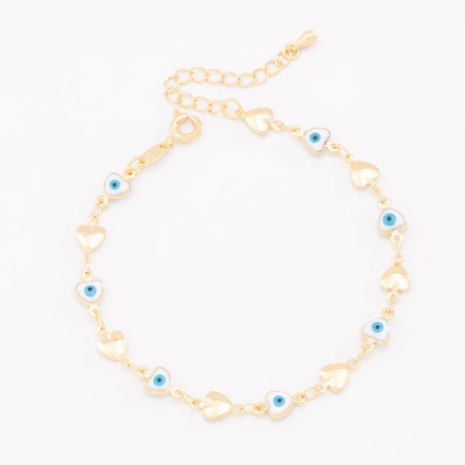 PU-00927PULSEIRA COM DETALHES DE CORA&Ccedil;&Otilde;ES LISOS E PINGENTES DE OLHO GREGO,