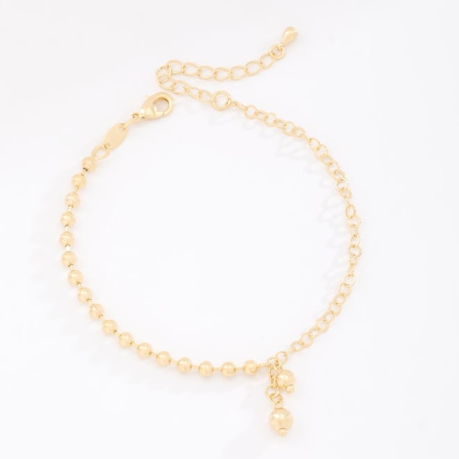 PU-00933 PULSEIRA BANHADA A OURO 18K COM ESFERAS  E DETALHE DE PINGENTE DELICADO