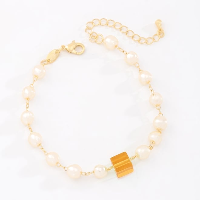 PU-00940 PULSEIRA BANHADA A OURO 18K COM P&Eacute;ROLAS E DETALHE 