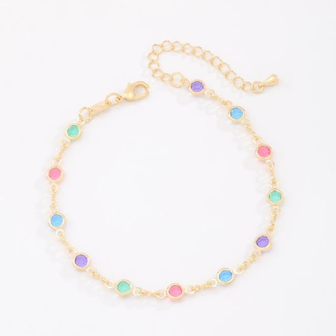 PU-00947 PULSEIRA BANHADA A OURO 18K COM PEDRAS COLORIDAS EM FORMATO REDONDO