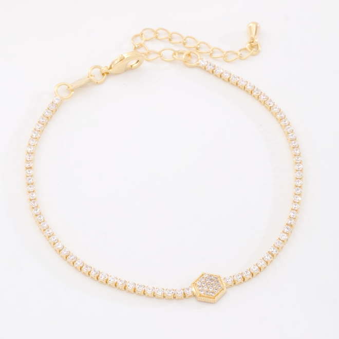 PU-00949 PULSEIRA EM FORMATO DE HEX&Aacute;GONO&nbsp;EM ZIRC&Ocirc;NIAS