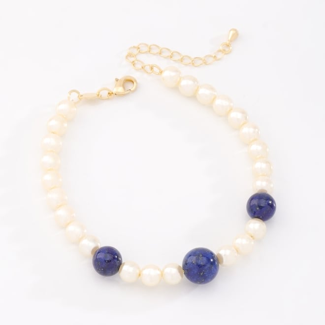 PU-00953 PULSEIRA COM PÉROLAS E PEDRAS NATURAIS EM TONS DE AZUL