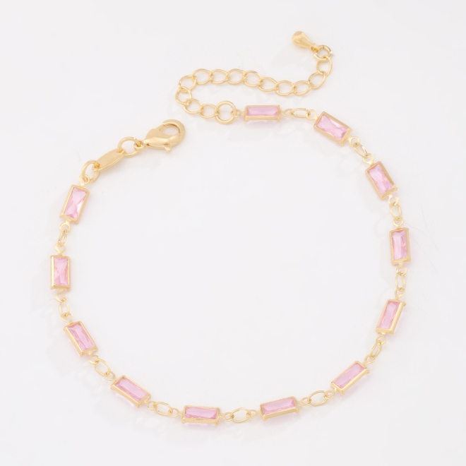 PU-00957 PULSEIRA BANHADA A OURO 18K COM PEDRAS RETANGULARES LAPIDADAS