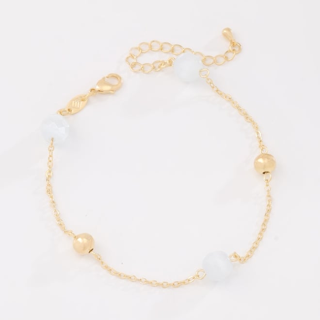 PU-00968 PULSEIRA BANHADA A OURO 18K COM ESFERAS POLIDAS E PEDRAS LEITOSAS