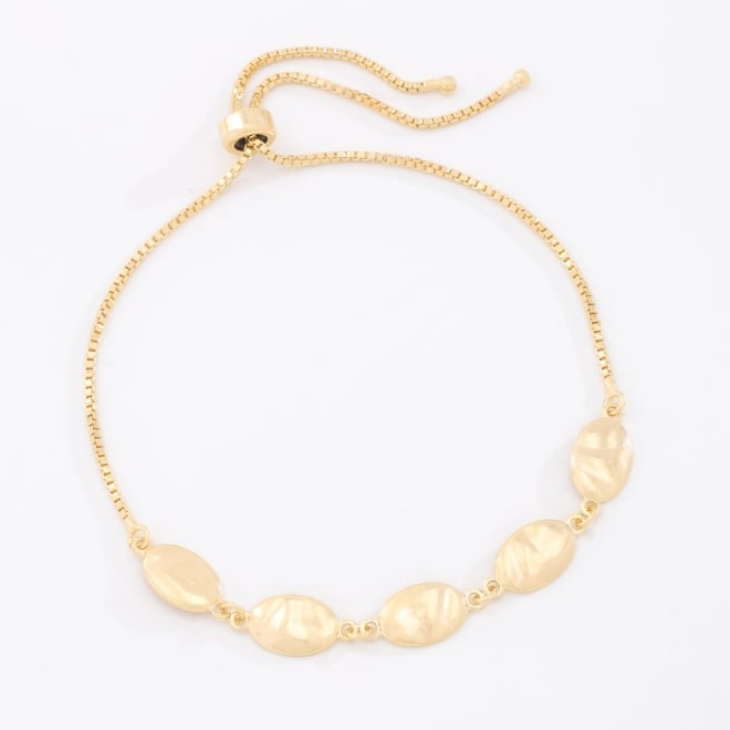 PU-00971 PULSEIRA BANHADA A OURO 18K AJUST&Aacute;VEL COM PLACAS OVAIS TEXTURIZADAS 
