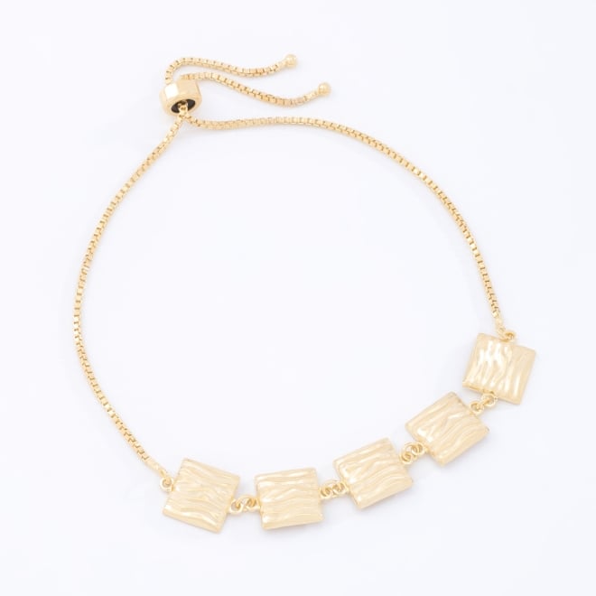 PU-00972 PULSEIRA BANHADA A OURO 18K AJUST&Aacute;VEL COM PLACAS QUADRADAS TEXTURIZADAS