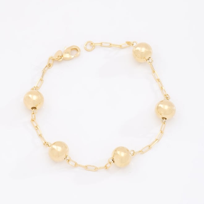 PU-00976 PULSEIRA BANHADA A OURO 18K COM CORRENTE DE ELOS INTERCALADOS POR ESFERAS