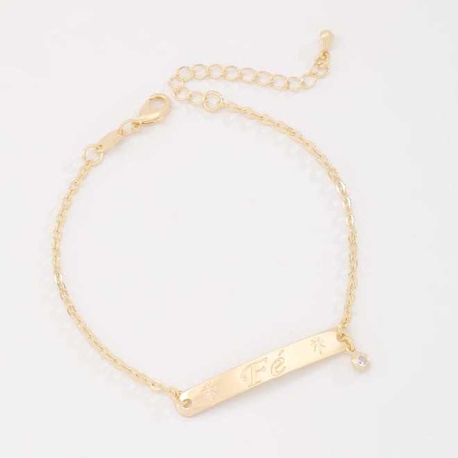 PU-00980 PULSEIRA BANHADA A OURO 18K COM PLAQUINHA F&Eacute; E PONTO DE LUZ.