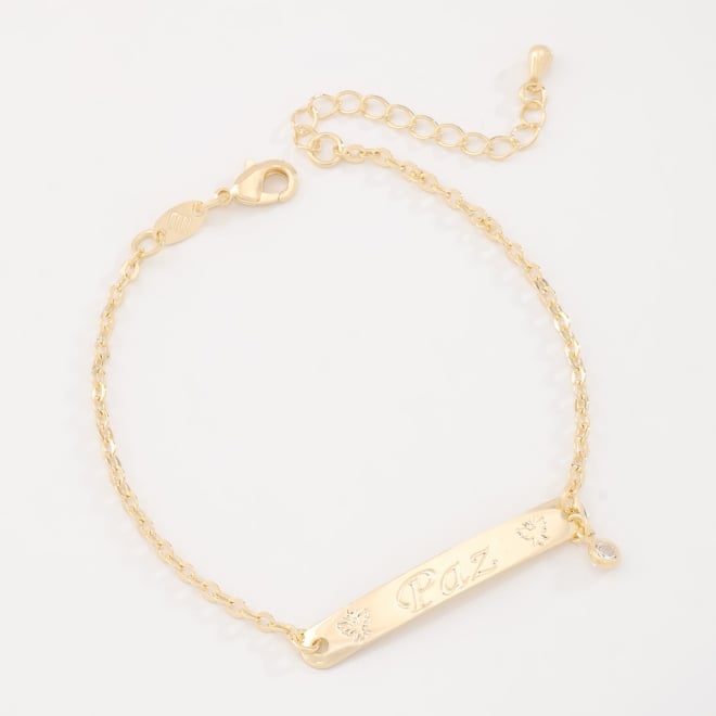 PU-00981 PULSEIRA BANHADA A OURO 18K COM PLAQUINHA PAZ E PONTO DE LUZ.