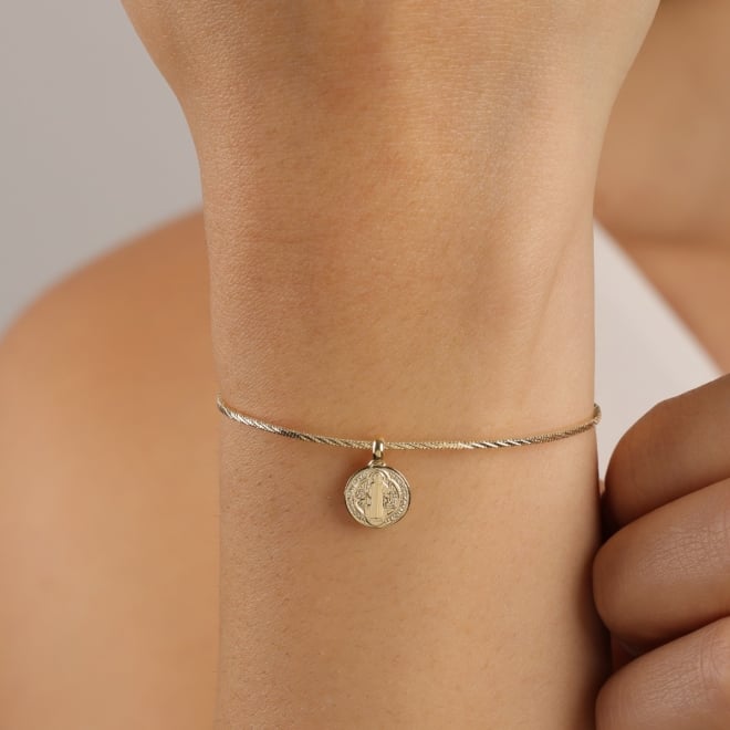 PU-01022 PULSEIRA BANHADA A OURO 18K COM MEDALHA REDONDA DE SÃO BENTO