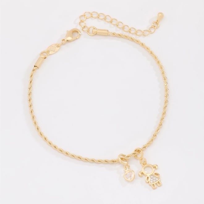 PU-01026 PULSEIRA BANHADA A OURO 18K COM CORRENTE TORCIDA E PINGENTES DE MENINA