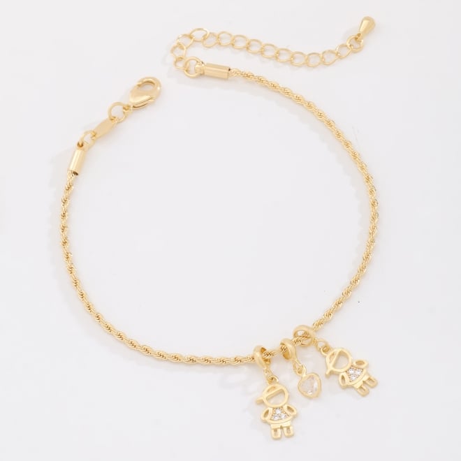 PU-01028 PULSEIRA BANHADA A OURO 18K COM CORRENTE TORCIDA E PINGENTES DE MENINO