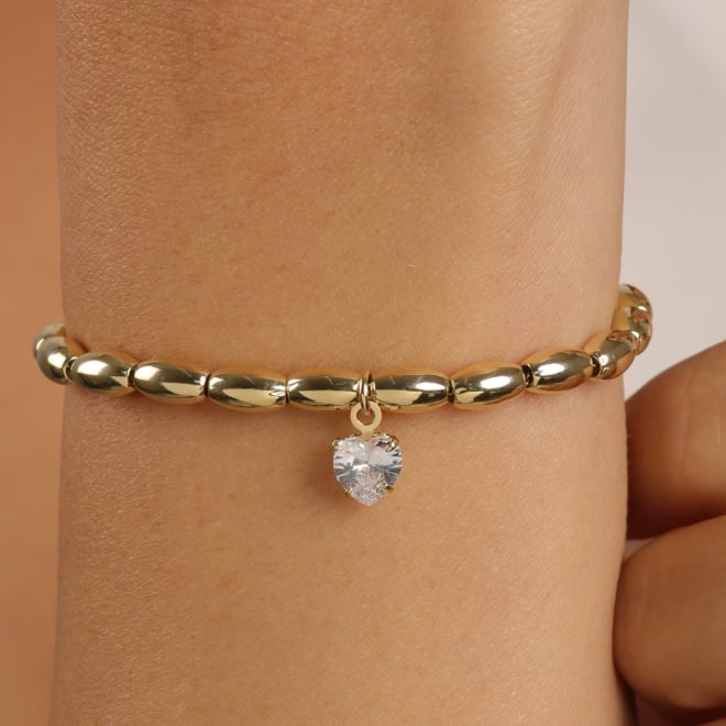 PU-01042- PULSEIRA BANHADA A OURO 18K COM ESFERAS POLIDAS DE CORAÇÃO COM ZIRCÔNIA