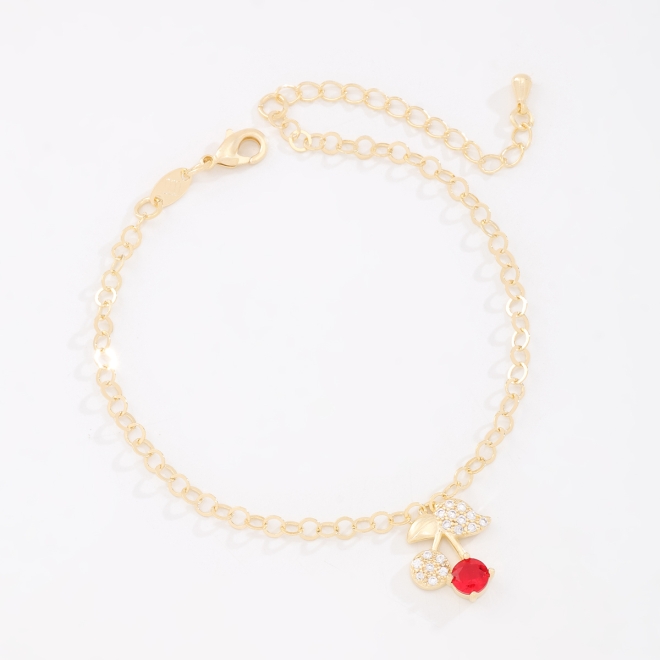 PU-01057-PULSEIRA COM PINGENTE DE CEREJA CRAVEJADA EM ZIRCÔNIAS