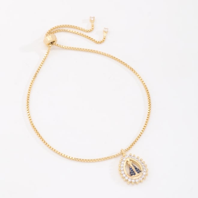PUN-00898 PULSEIRA COM PINGENTE DE NOSSA SENHORA APARECIDA&nbsp;EM ZIRC&Ocirc;NIAS