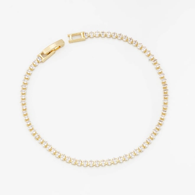 PX-0008 PULSEIRA BANHADA A OURO 18K RIVIERA NAVETE COM ZIRC&Ocirc;NIAS CRAVEJADAS