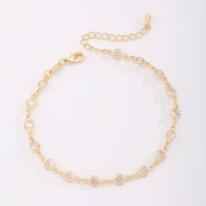 PX-0031 PULSEIRA BANHADA A OURO 18K COM ZIRCÔNIAS CRAVEJADAS EM FORMATO REDONDO