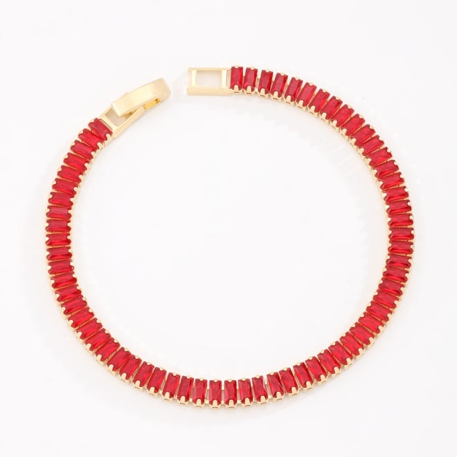 PX-0042 PULSEIRA RIVIERA BANHADA A OURO 18K COM ZIRCÔNIAS EM CORTE BAGUETE